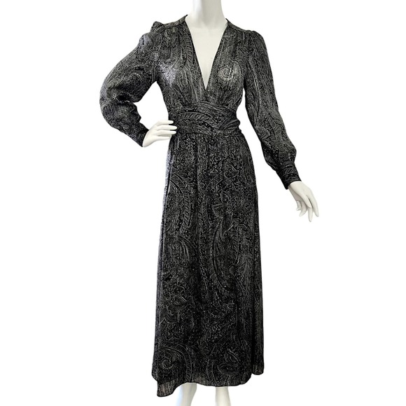 Zara Black Semi Sheer Paisley print wrap full length Dress - Size M - Picture 1 of 6